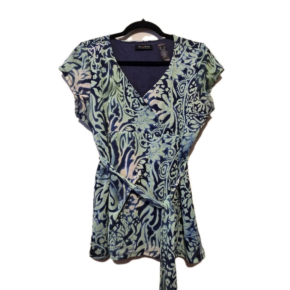 Axcess Retro‎ Mesh Babydoll Top Womens XL Blue Green Tie Boho 90s Y2K Festival